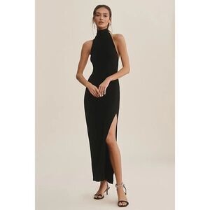 NWT ANTHROPOLOGIE X NORMA KAMALI Sz L TURTLENECK SIDE SLIT DRESS BLACK